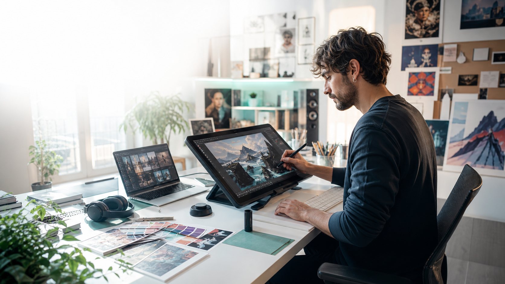 Digital artist creating an original artwork